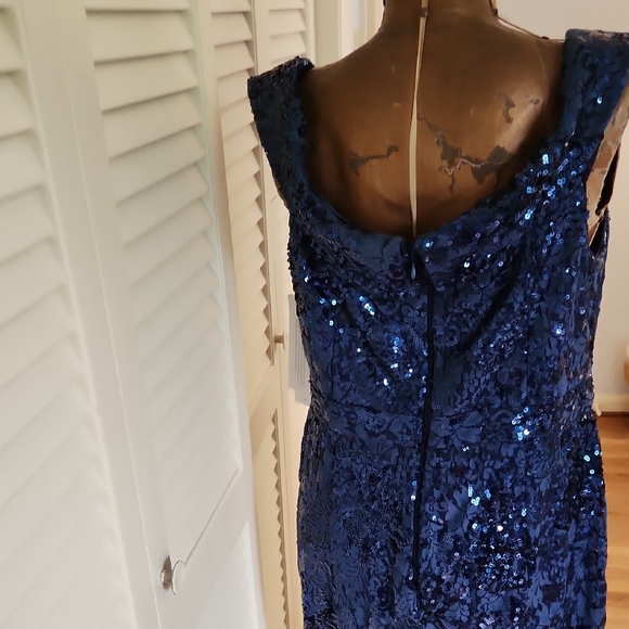 Blue Lace and Sequin Embellished Gown - Picture 9 of 17